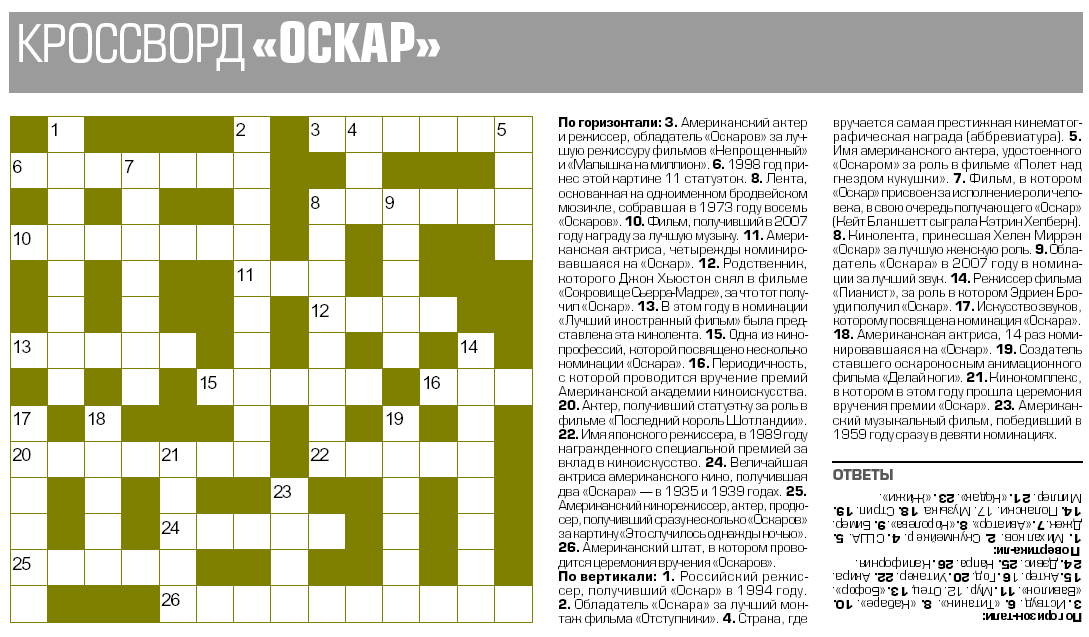 Кинопремия «ОСКАР», газета «Труд», составил В. Гершанов, vbg@bk.ru